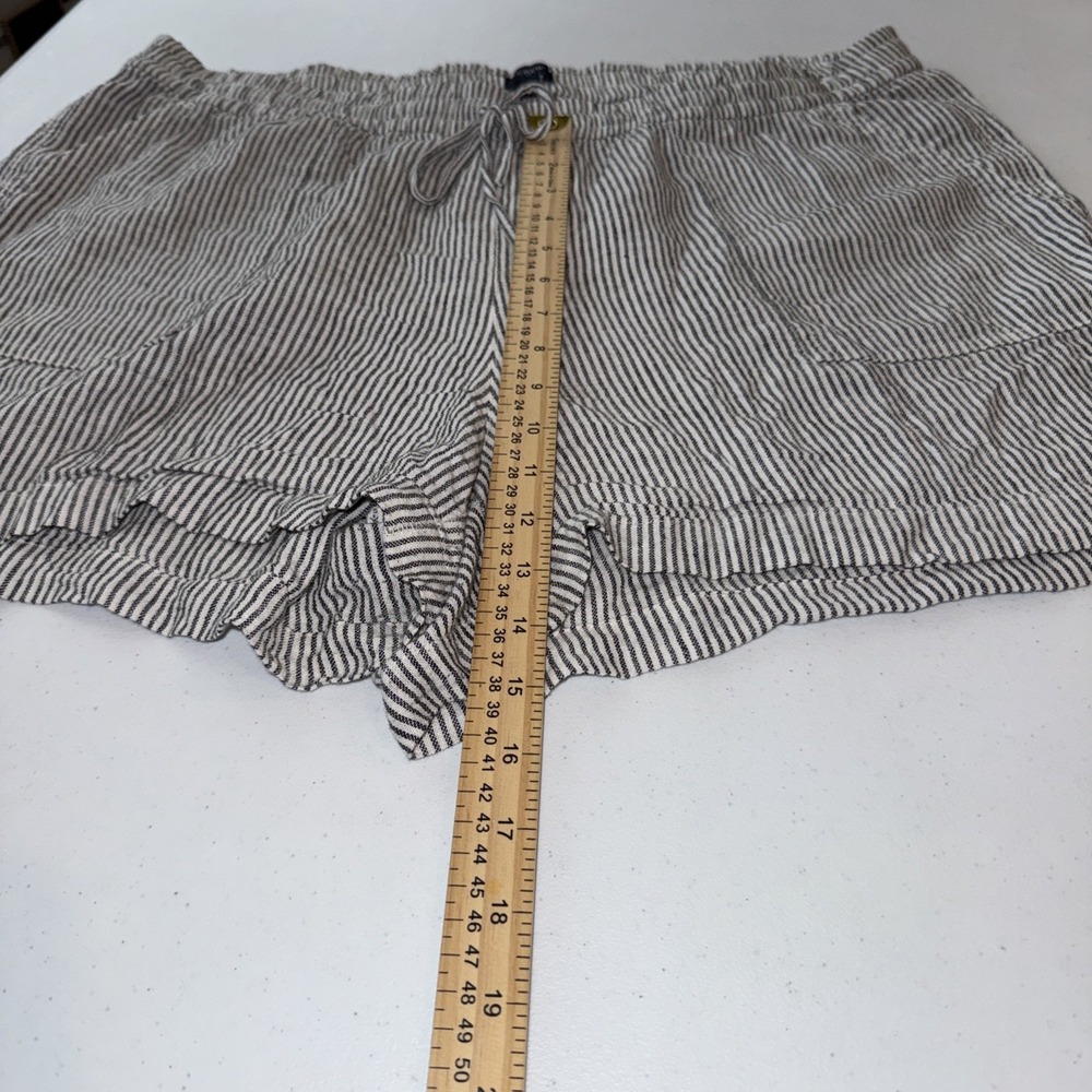 J.Crew Women's Drawstring Linen Shorts Black And White Sz XL 4" Inseam Pockets - Picture 7 of 11